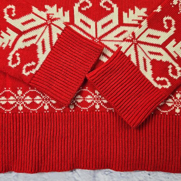 Joe Fresh Holiday Sweater Snowflake Fair Isle Red V-neck Christmas size Medium - Picture 8 of 9